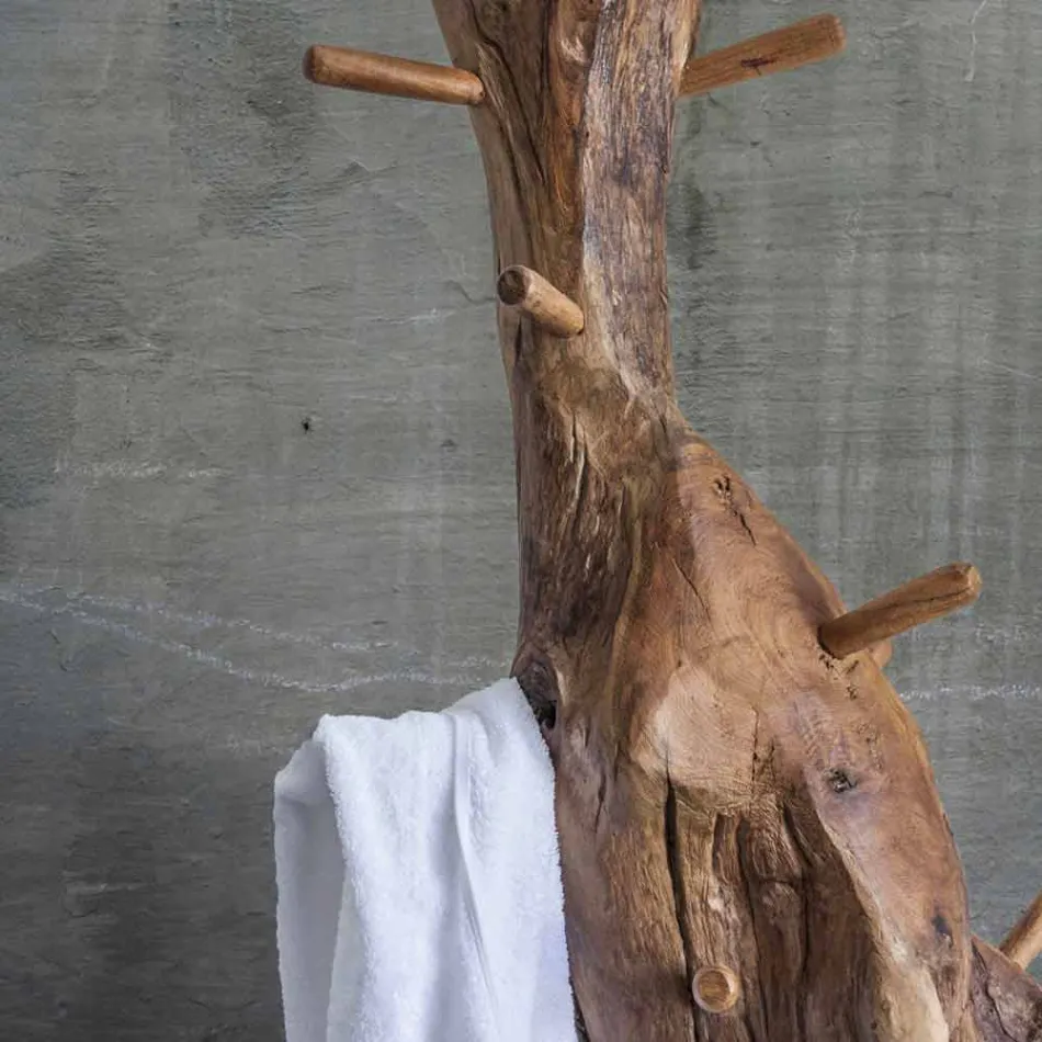 Kapstok met structuur en pinnen in massief teak - Fir Viadurini