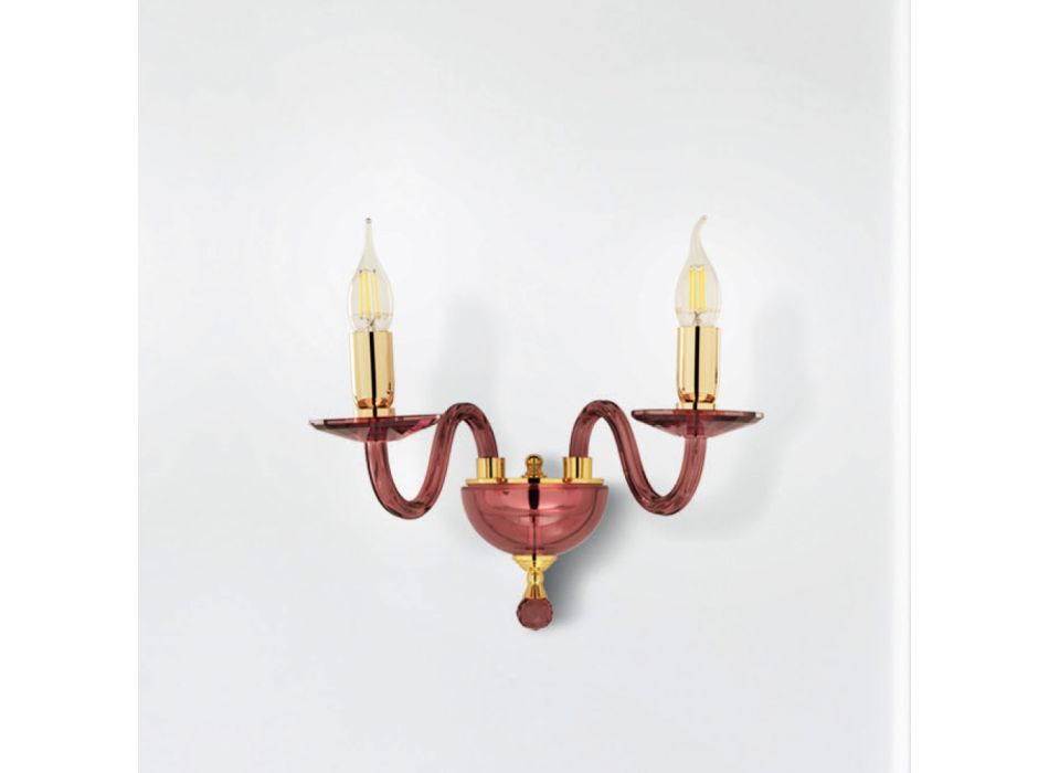 Klassieke 2-lichts wandlamp van handgemaakt Italiaans glas en goudkleurig metaal - Oliver Viadurini
