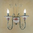 2-lichts wandlamp van met de hand gedecoreerd keramiek en antiek messing - Sanremo Viadurini