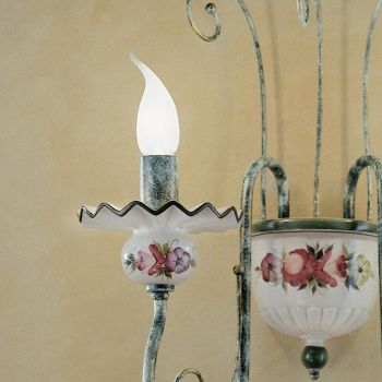 2-lichts wandlamp van met de hand gedecoreerd keramiek en antiek messing - Sanremo