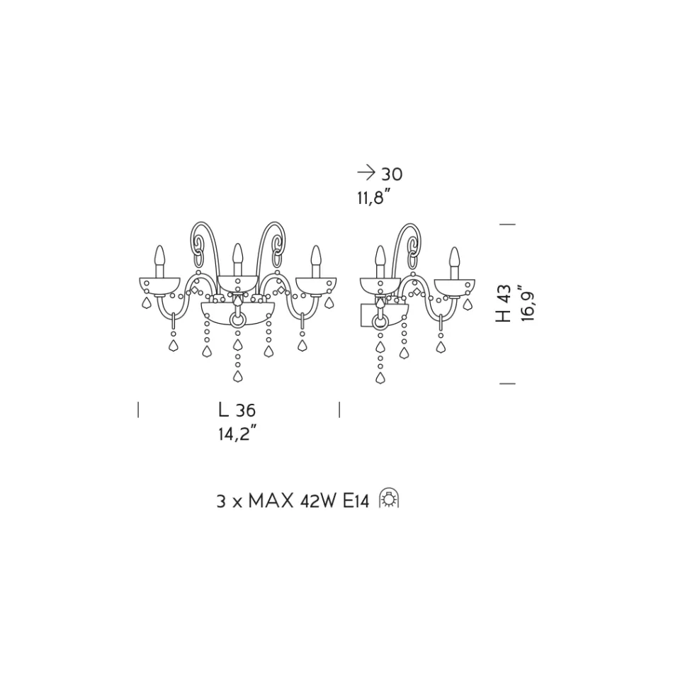 3 lichts Artisan glazen wandlamp van Venetië Made in Italy - Florentine Viadurini