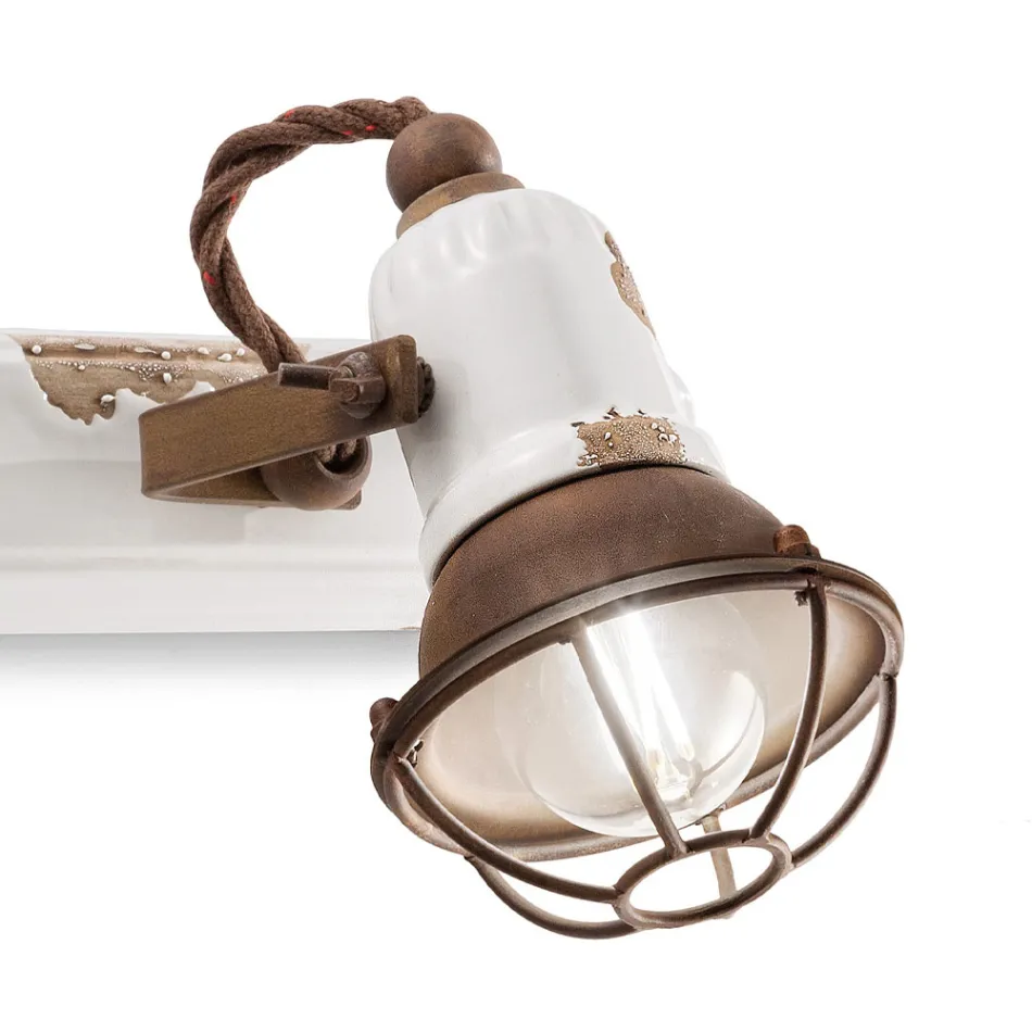 Wandlamp met 2 industriële ambachtelijke spots van ijzer en keramiek - Loft Viadurini