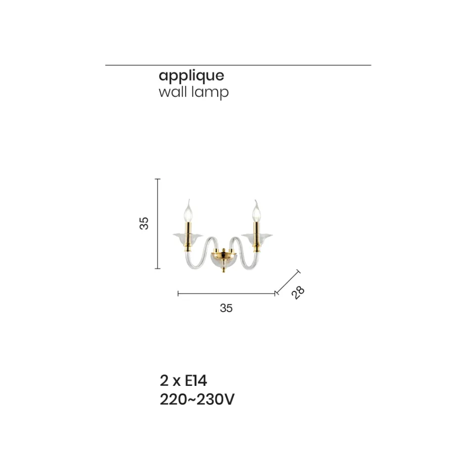 2-lichts wandlamp in klassieke stijl Italiaans ambachtelijk glas - Mindful Viadurini