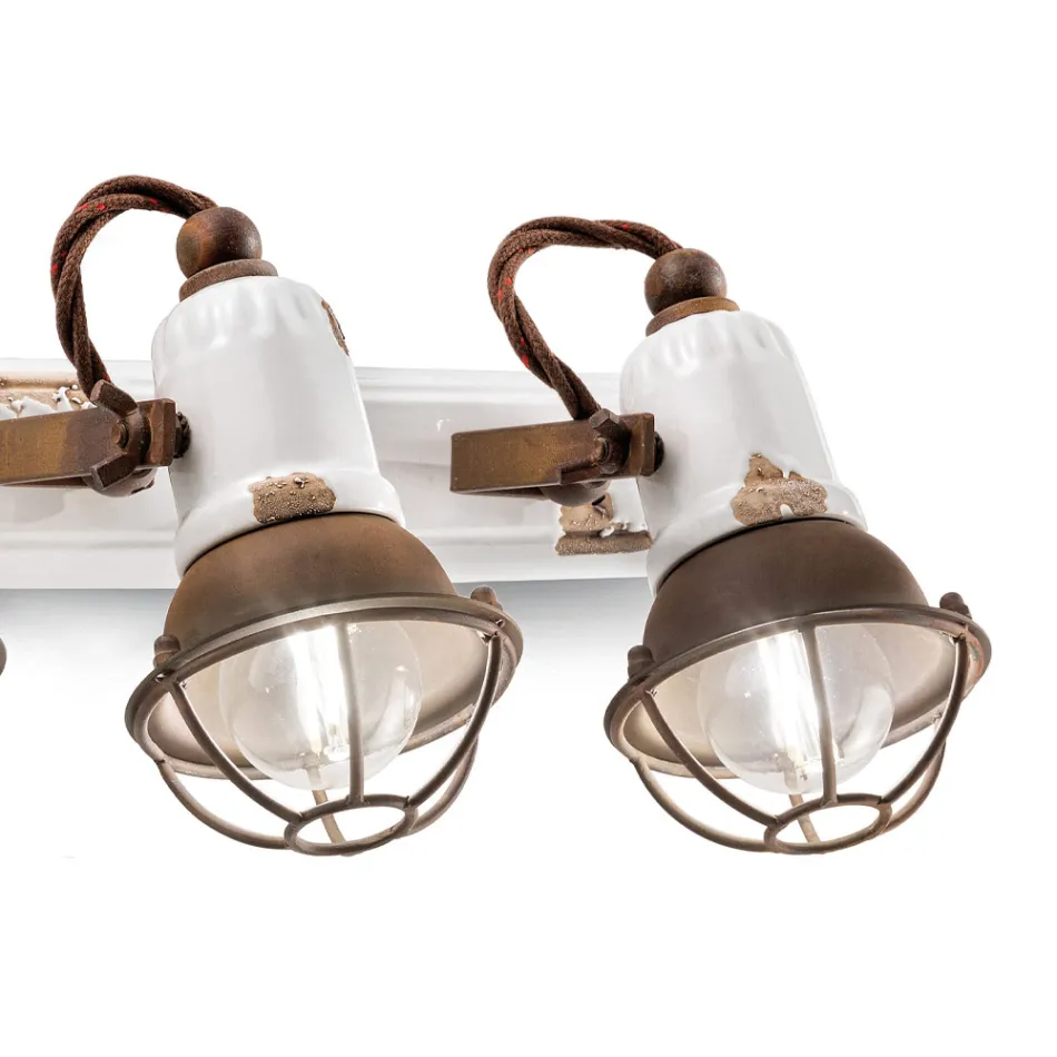 Wandlamp met 3 industriële ambachtelijke schijnwerpers van ijzer en keramiek - Loft Viadurini