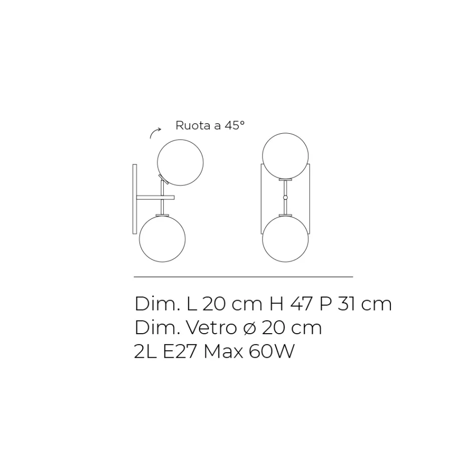 Lumira - Wandlamp met twee lichtpunten en verticale plaat van glas en metaal, gemaakt in Italië. Viadurini