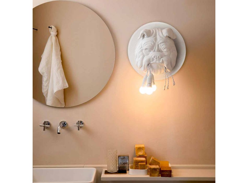 Wandkandelaar met 3 lampen in modern design van grijs of wit keramiek - Dogbull Viadurini