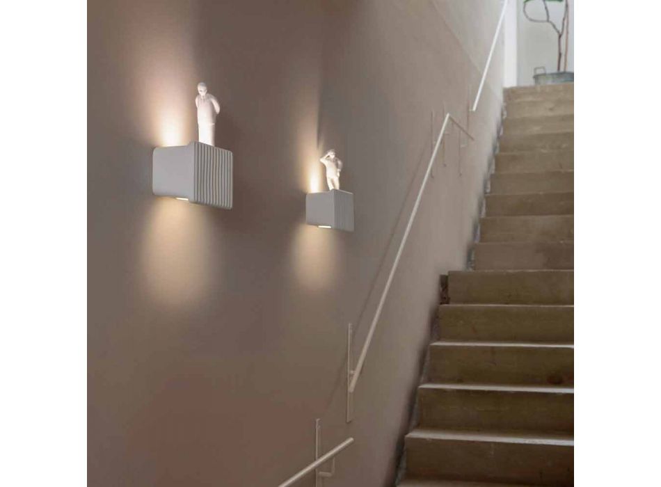 Wandkandelaar met 3 led-lampjes in mat wit keramiek met Umarell - Ometto Viadurini