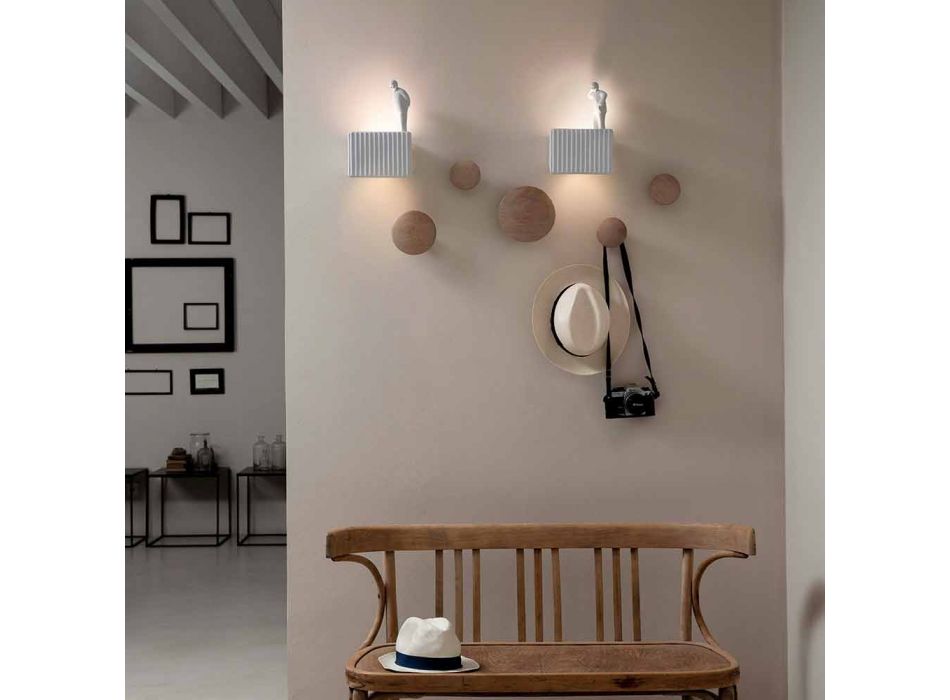 Wandkandelaar met 3 led-lampjes in mat wit keramiek met Umarell - Ometto Viadurini