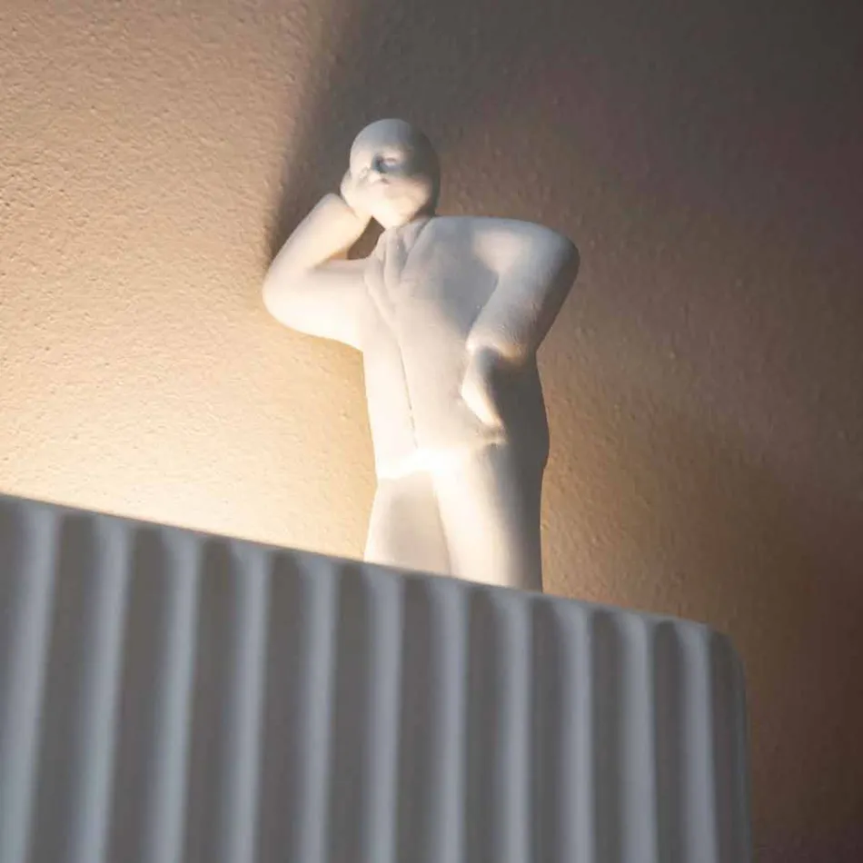 Wandkandelaar met 3 led-lampjes in mat wit keramiek met Umarell - Ometto Viadurini