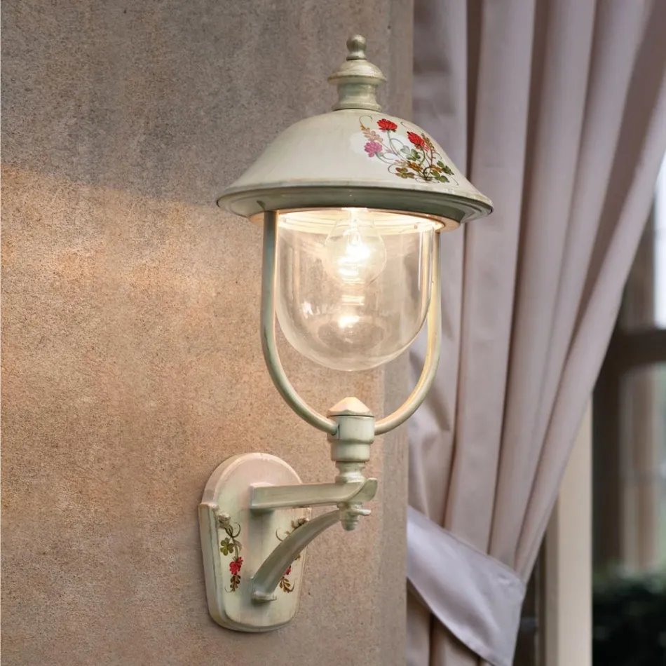 Aluminium tuinwandlamp met handgeschilderde bloemen - Bari Viadurini