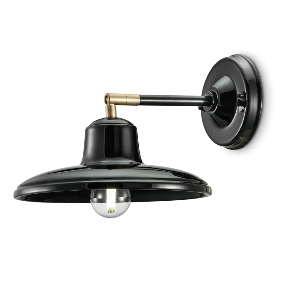 Wandkandelaar in zwart keramiek en ijzer industrieel vintage design - Bew Viadurini