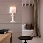 Wandlamp van overschilderbaar keramiek en lampenkap van wit linnen - Cadabra Viadurini