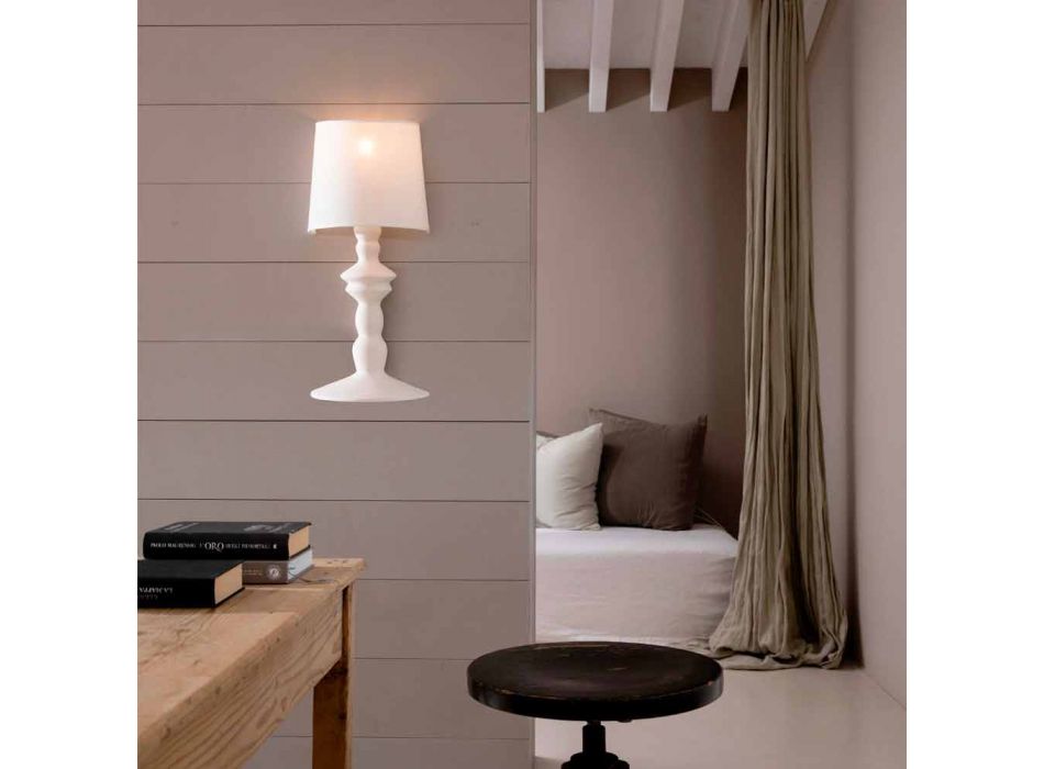 Wandlamp van overschilderbaar keramiek en lampenkap van wit linnen - Cadabra Viadurini