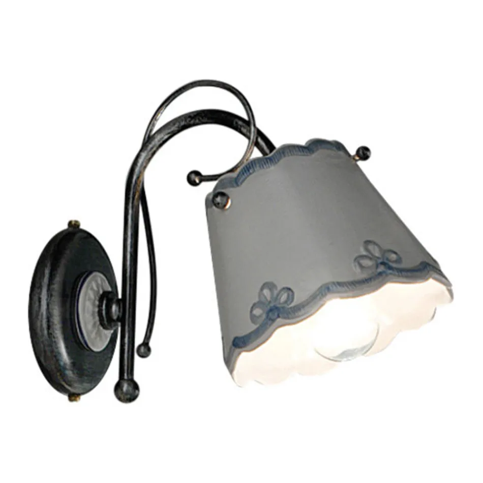 Wandkandelaar van ijzer en keramiek, handgeschilderd borduureffect - Ravenna Viadurini