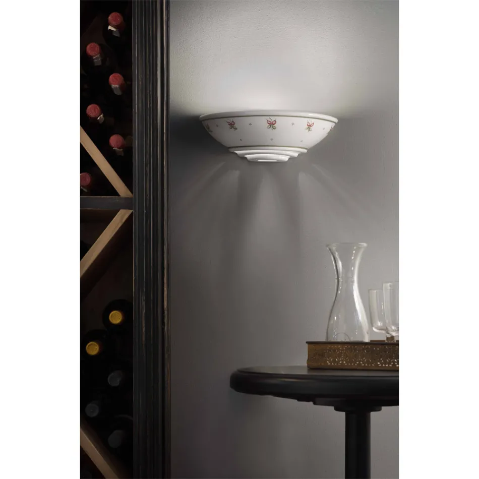 Halve Maan Wandkandelaar in Keramiek Handgeschilderde bloemen - Triëst Viadurini