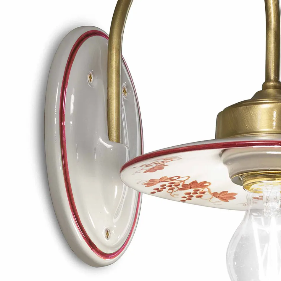 Vintage design wandlamp van ijzer en handbeschilderd keramiek - Asti Viadurini