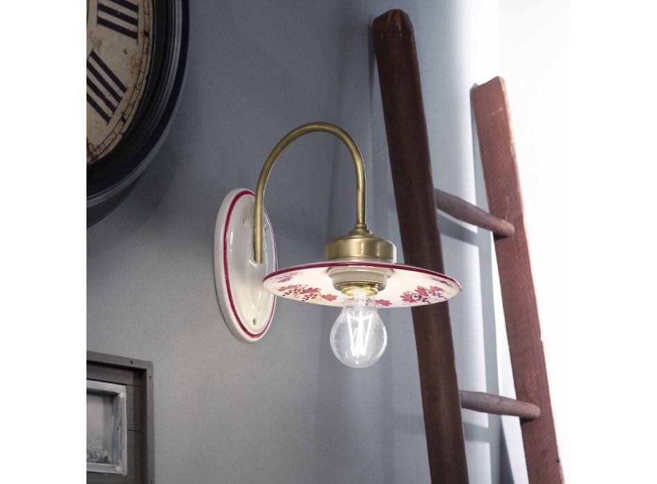 Vintage design wandlamp van ijzer en handbeschilderd keramiek - Asti Viadurini