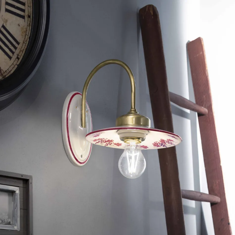 Vintage design wandlamp van ijzer en handbeschilderd keramiek - Asti Viadurini