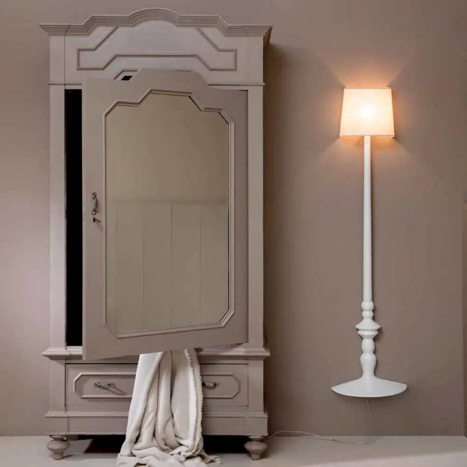 Hoge wandapplicatie in wit keramiek en lampenkap in linnen design - Cadabra Viadurini