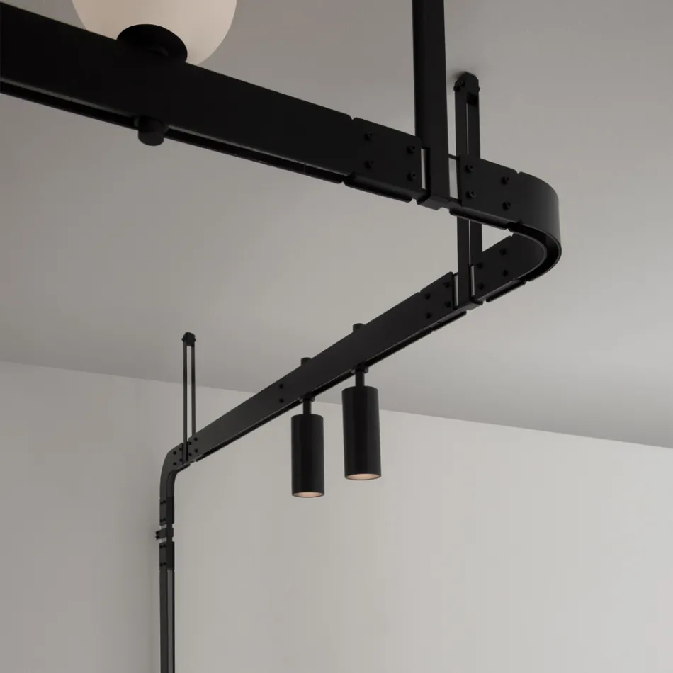 Design wandlamp in zwart aluminium met bollen en spots - Exodus Viadurini