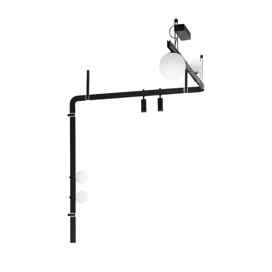 Design wandlamp in zwart aluminium met bollen en spots - Exodus Viadurini
