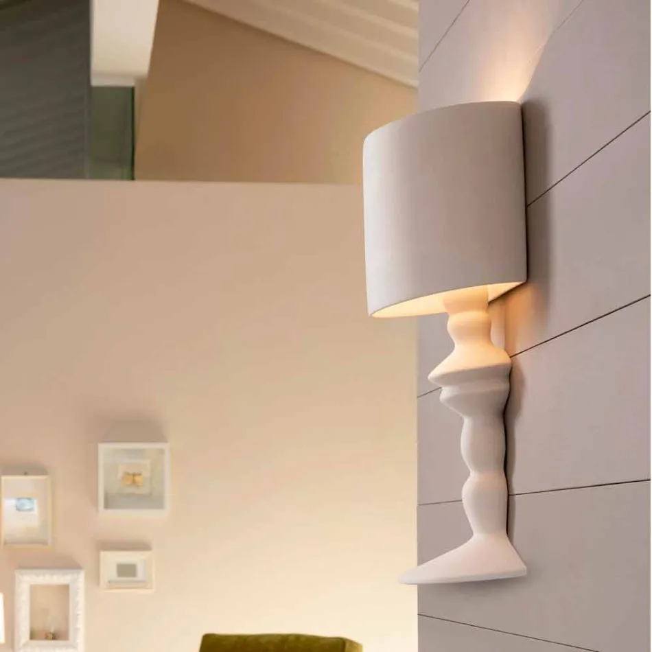 Wandlamp van overschilderbaar keramiek met modern design lampenkap - Cadabra Viadurini