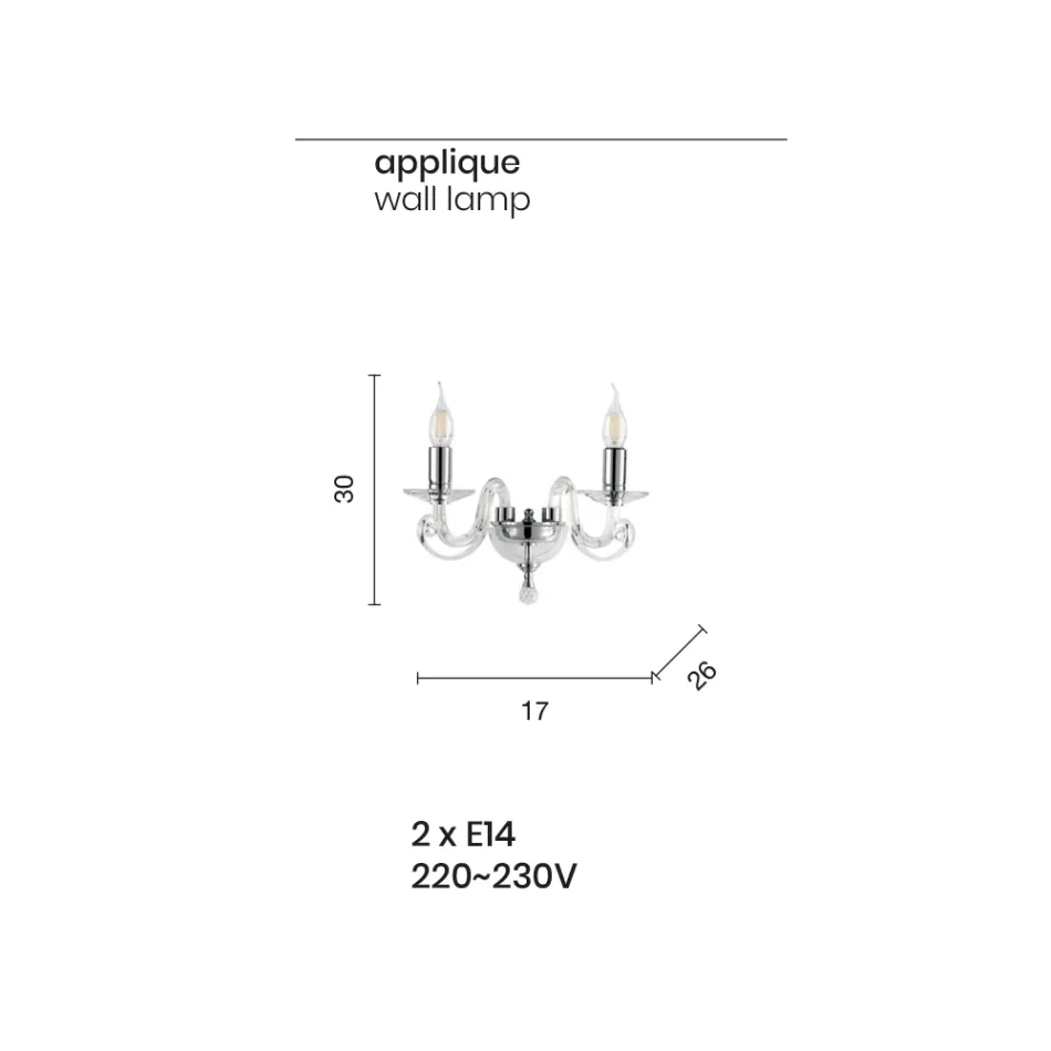 Klassieke wandlamp met 2 lampen in wit glas, handgemaakt in Italië - Maleisië Viadurini