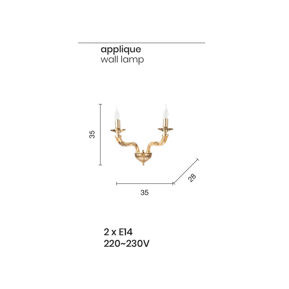 Klassieke wandlamp 2-lichts in handgemaakt Rigaton-glas en metaal - Fievole Viadurini