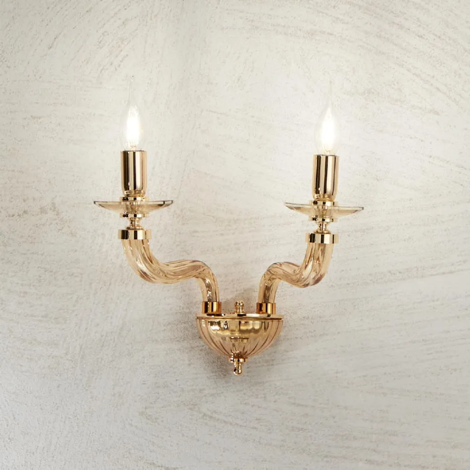 Klassieke wandlamp 2-lichts in handgemaakt Rigaton-glas en metaal - Fievole Viadurini