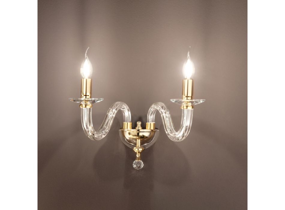 Klassieke wandlamp 2-lichts Italiaans handgemaakt glas en metaal - Rapallo Viadurini