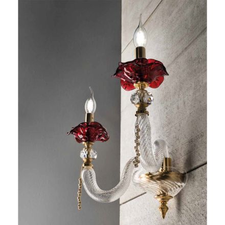 Klassieke wandlamp 2-lichts geblazen glas en bloemendetails - Bluminda Viadurini