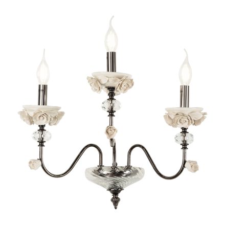 Klassieke wandlamp 3 lampen in porselein en luxe geblazen glas - Eteria Viadurini