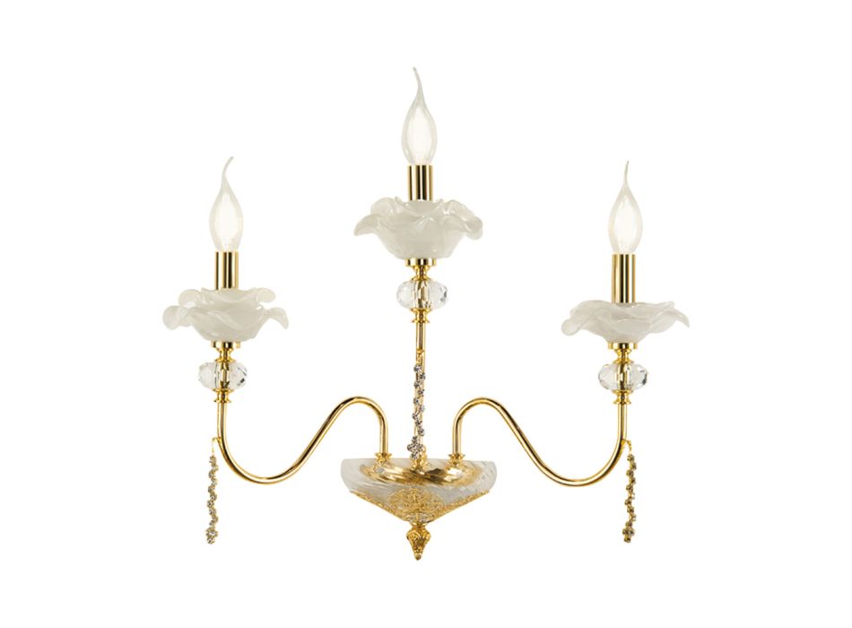 Klassieke 3-lichts wandlamp in glas, kristal en luxe metaal - Vlaanderen Viadurini