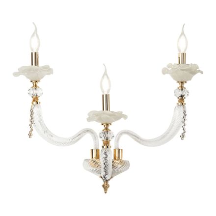 Klassieke wandlamp 3-lichts geblazen glas en bloemendetails - Bluminda Viadurini
