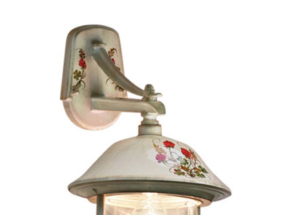 Buitenwandlamp in handbeschilderd aluminium en bloemendecor - Bari Viadurini