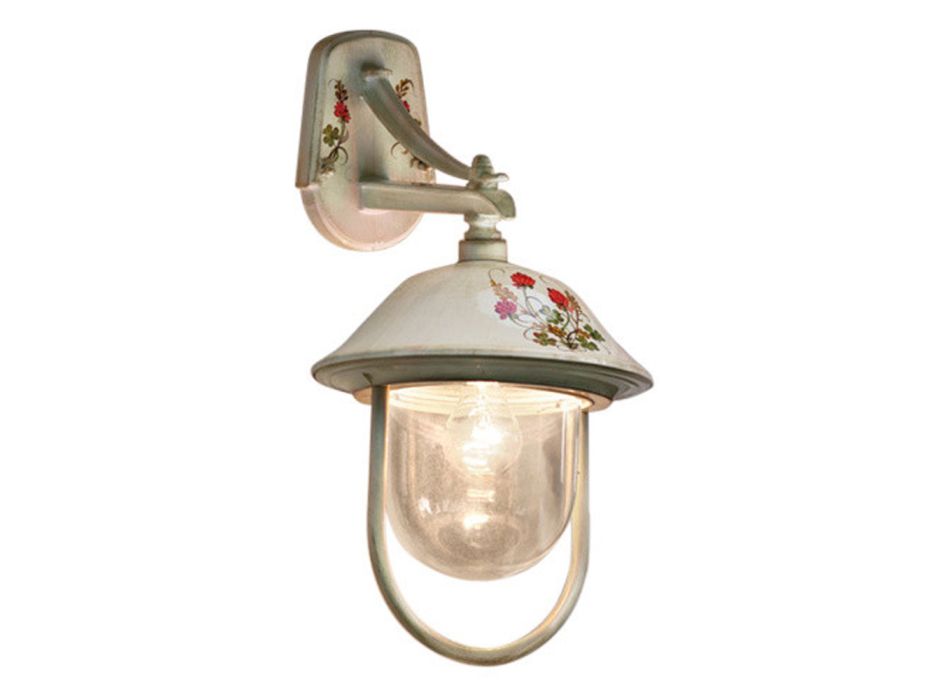 Buitenwandlamp in handbeschilderd aluminium en bloemendecor - Bari Viadurini
