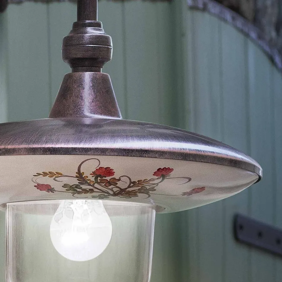 Buitenwandlamp in zwart aluminium en handgeschilderde bloemen - Latina Viadurini