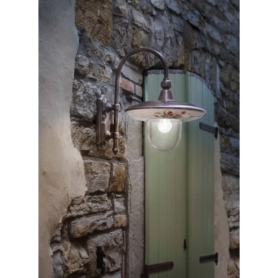 Buitenwandlamp in zwart aluminium en handgeschilderde bloemen - Latina Viadurini