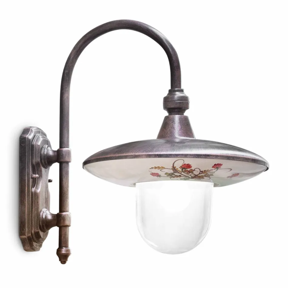 Buitenwandlamp in zwart aluminium en handgeschilderde bloemen - Latina Viadurini