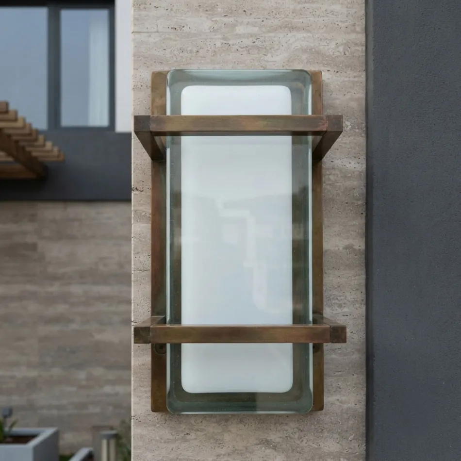 Messing buitenwandlamp, E27, geometrische stijl, gemaakt in Italië - Kristal Viadurini