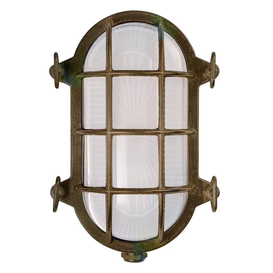 Vintage messing buitenwandlamp met opaal/helder glas - Siren Viadurini