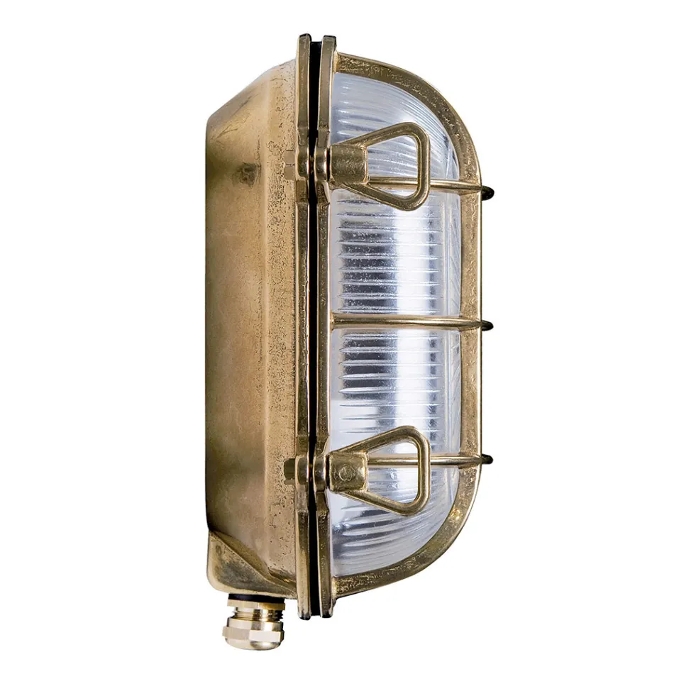 Vintage messing buitenwandlamp met opaal/helder glas - Siren Viadurini