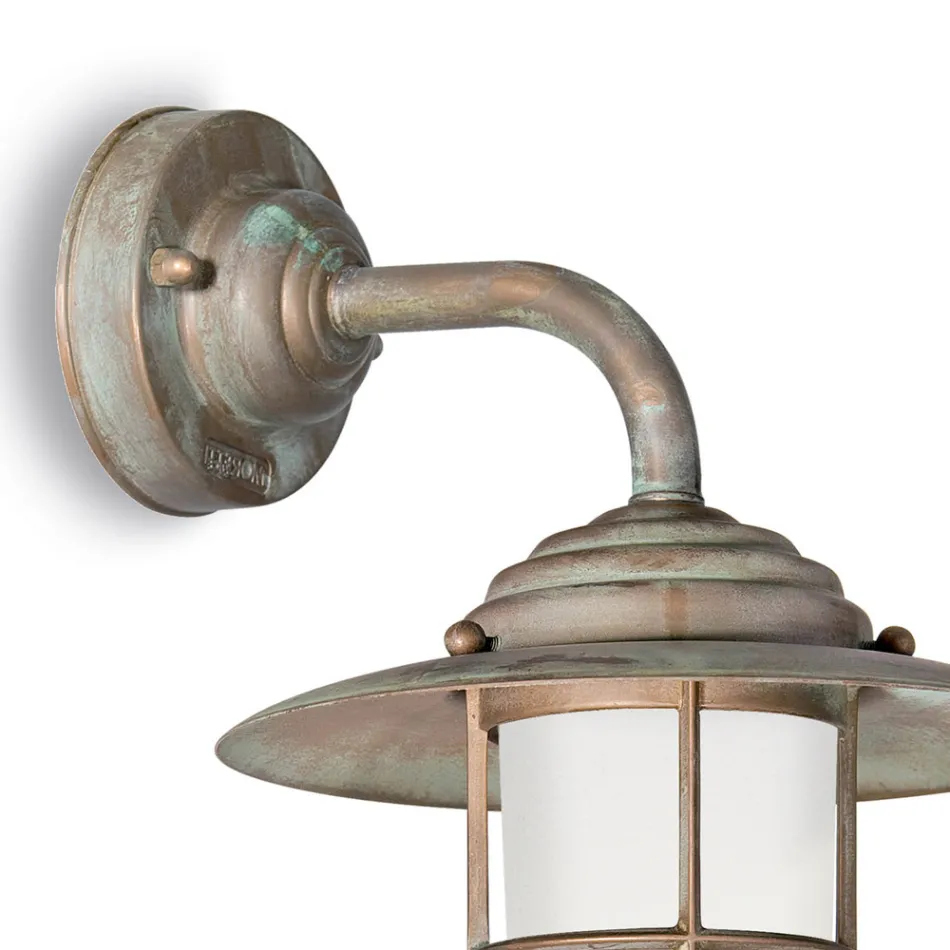 Vintage messing buitenwandlamp met opaalglas - Elfico Viadurini