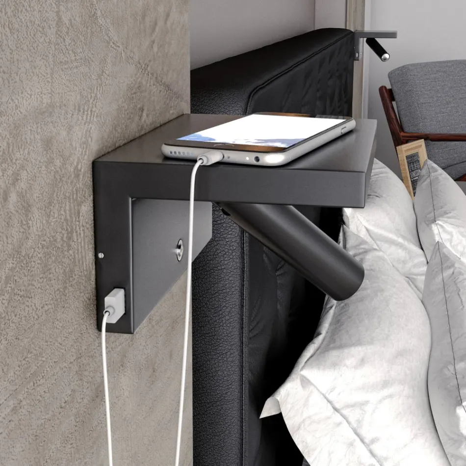 Verstelbare aluminium decoratieve led-wandlamp met USB-poorten - Alena Viadurini