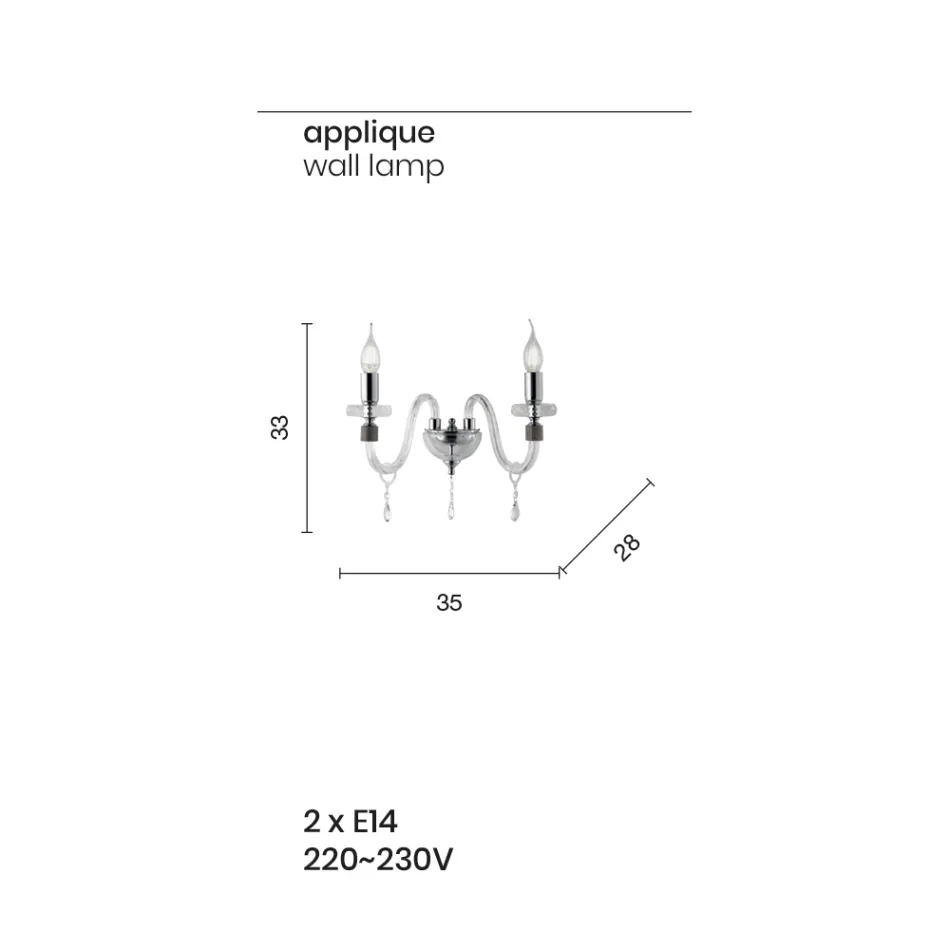 Klassiek design wandlamp met 2 lampjes in chroom handgemaakt glas - Similo Viadurini