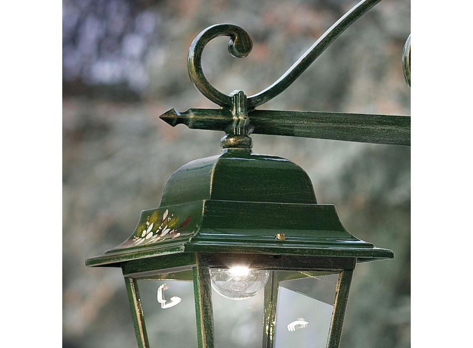 Buitenwandlamp in goudgroen aluminium met handgeschilderde bloemen - Gorizia Viadurini