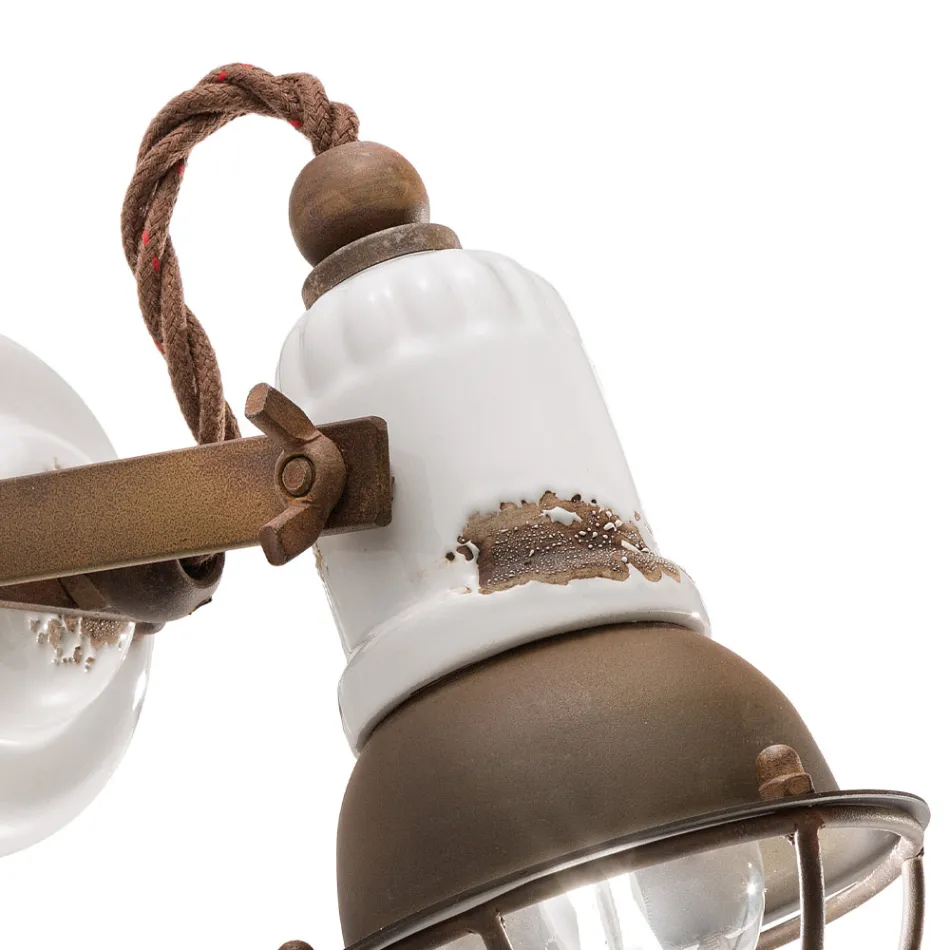 Applique Spotlight Industriële stijl, handgemaakt van ijzer en keramiek - Loft Viadurini