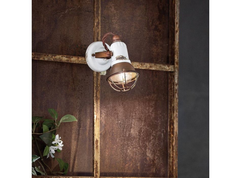 Applique Spotlight Industriële stijl, handgemaakt van ijzer en keramiek - Loft