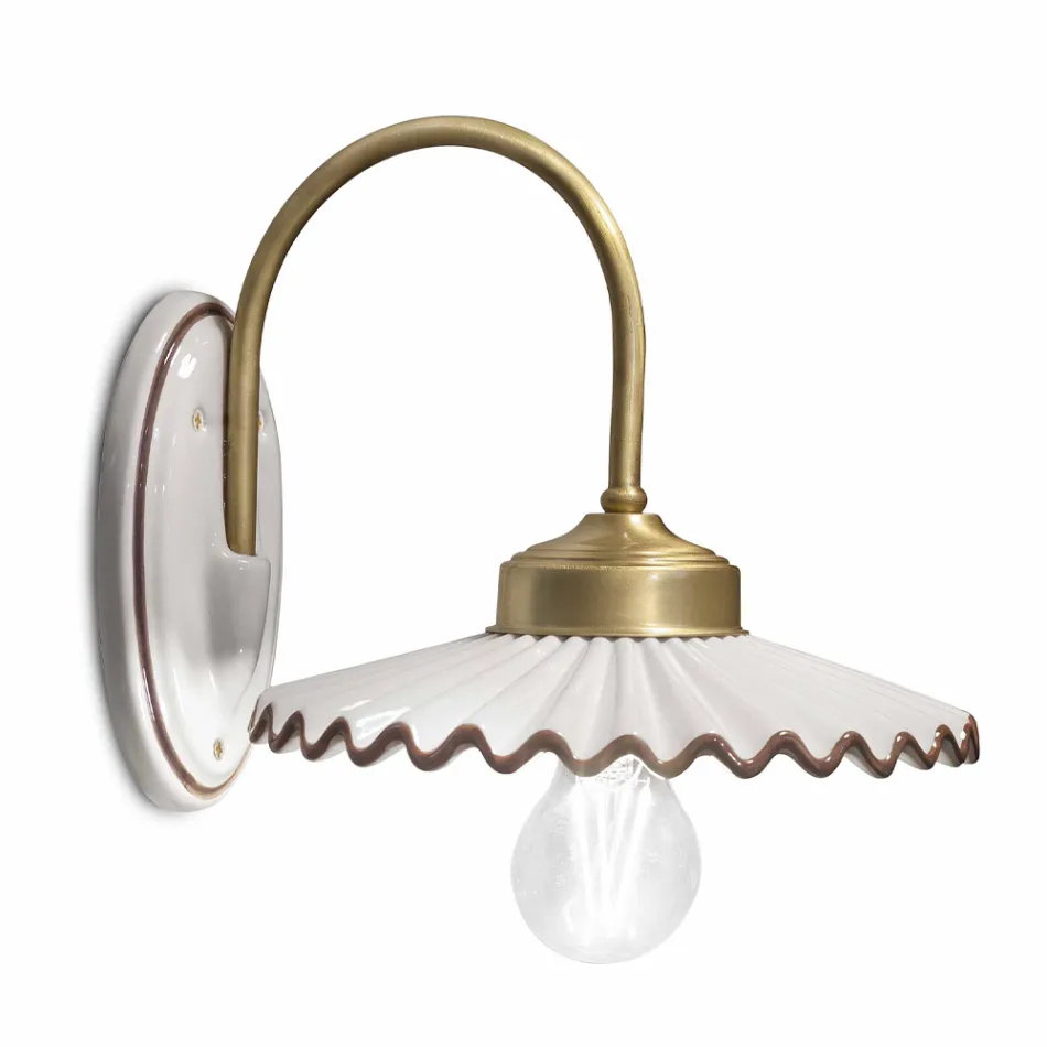 Geplooide glanzende keramische appliqué en handgeschilderde rand - Laquila Viadurini