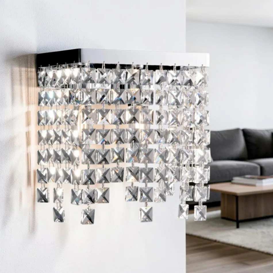 Verchroomde ijzeren wandlamp met strass-steentjes, gemaakt in Italië - Afrika Viadurini